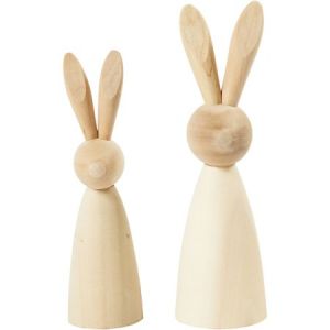 Image de Creotime Set de 2 lapins - (12 x 3,5 cm) et (14 x 4 cm) - 2 pcs