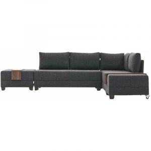 Hanah Home - Canap&eacute; d'angle convertible en tissu anthracite Fly Angle &agrave; droite