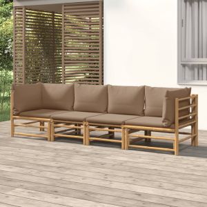 VidaXL Salon de jardin 4 pcs avec coussins taupe bambou