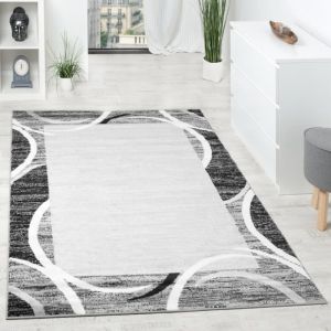 Image de Paco Home - Tapis de Salon Moderne Avec Bordure Tapis De Marque Moucheté Gris Noir Crème 160x220 cm