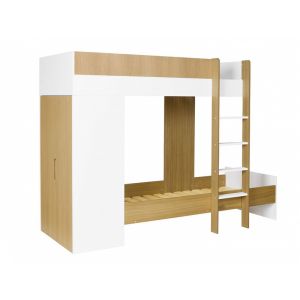 Lit superposé avec armoire 90x190 Blanc Et Bois