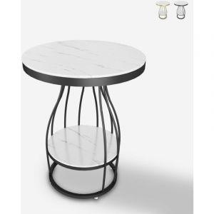 Petite table basse ronde en métal noir doré marbre 45x63cm Neep l - Noir