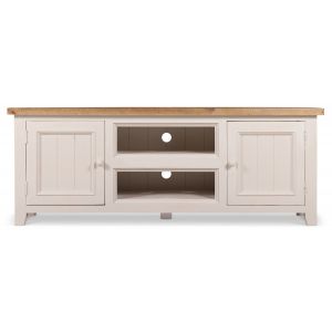 Image de Décoration d'Autrefois Meuble Tv Bas Rangement Bois Blanc Césuré 160x45x60cm