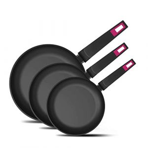 Taurus Best Moments Set Sartenes 18+22+26 - Set de po&ecirc;les en aluminium forg&eacute;, 18+22+26 cm, poign&eacute;e ergonomique, tous types de feux, rev&ecirc;tement anti-adh&eacute;sif, passe au lave-vaisselle, sans PFOA, noir