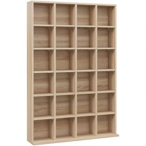 Homcom Tagère rangement cd/dvd meuble de rangement pour 480 CDs 24 compartiments réglables en hauteur 89 x 20 x 130 cm naturel