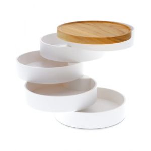 Yamazaki Home Plateaux à accessoires empilés avec couvercle en bois, résine ABS, blanc, taille unique