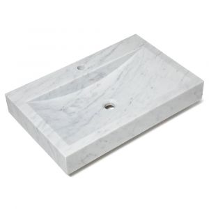 Vasque à poser rectangulaire avec perçage robinetterie en véritable Marbre Blanc 70x45x10 cm