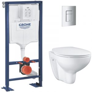 Grohe SOLIDO Pack Bâti-support + Cuvette suspendue + Abattant + Plaque chrome (AUTOPORTANT-BAU-1)