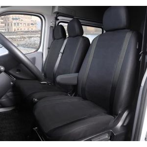 Lupex Shop - Housses de siège universelles pour fourgons 3 places, compatibles avec accoudoir, noires avec rayures - Noir