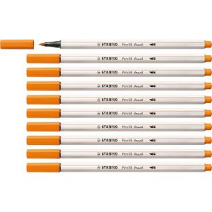 Stabilo Feutre Pinceau Pen 68 Brush - Lot x 10 feutres Dessin à Pointe Pinceau - Orange