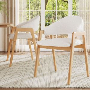 Lot de 2 chaises Teddy blanches, velours respirant, pieds bois d&rsquo;h&eacute;v&eacute;a 57.5x54.5x82.5
