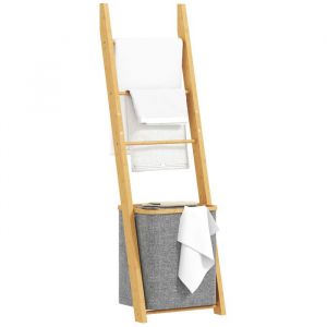 Homcom Porte-serviettes bambou - avec panier à linge - pour salon chambre à coucher buanderie - 43 x 35 x 133 cm - gris