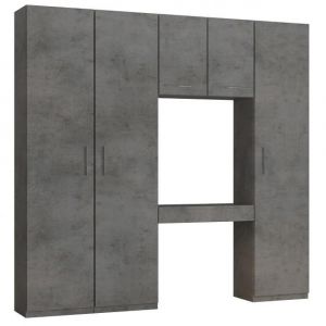 Image de Inside75 Ensemble de rangement pont table bureau tiroir gris béton largeur 250 cm - gris