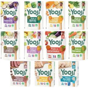 Yooji Panier de Purées Bio de Légumes Petits Morceaux fondants, Viandes Françaises Bio et Poissons MSC pour le Repas de Bébé de 9 à 12 Mois - Alimentation Saine et Équilibrée - 30 Repas