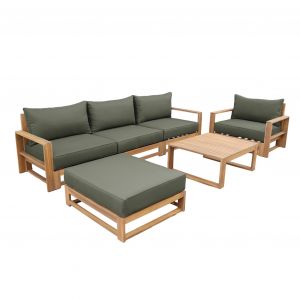 Sweeek Salon de jardin en bois 5 places - kaki canapé fauteuils et table basse en acacia 6 éléments modulables 273 x 75 x 725cm