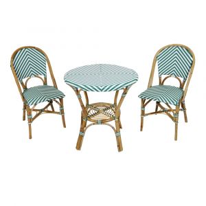Axi Jacqueline Table et Chaise Bistrot, Vert/Blanc, 2 Chaises 1 Table, Ensemble Bistro Extérieur Table de bistro avec 2 chaises, rotin, design