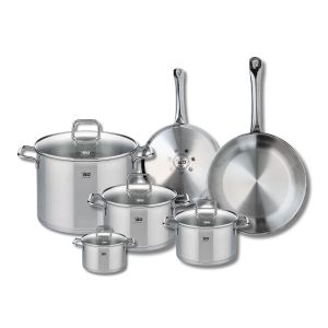 Elo 9504350 Batterie de cuisine 6 pièces, Ensemble de 2 Poêles de cuisson 24 et 28 cm et 4 faitouts 12, 16, 20 et 26 cm Profi Citrin, inox, induction