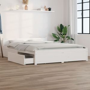 VidaXL Cadre de lit avec tiroirs Blanc 135x190 cm Double Blanc