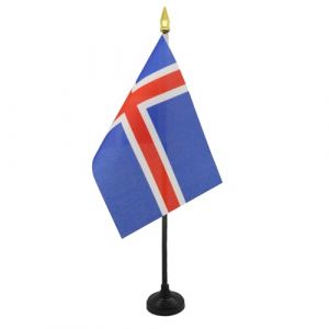 AZ FLAG - Mini Drapeau Islande De Table - 15x10 cm - Drapeau Islandais De Bureau 100% Polyester avec Hampe Pointe Dorée