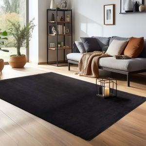 Tapis moelleux moderne poil court uni avec une face inférieure antidérapante lavable et doux Couleur: Noir Taille: 240 x 340 cm