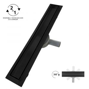 VINY Caniveau de douche 2en1 &agrave; encastrer L.60 cm, &agrave; carreler ou inox noir, drainage 36L/min, haut. r&eacute;glable