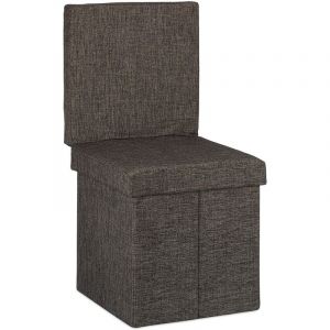 Tabouret coffre de rangement pliant avec appui dos en lin marron 13_0002778_2