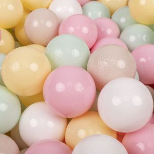 Kiddymoon - 50 Balles/7Cm Balles Colorées Plastique Pour Piscine Enfant Bébé Fabriqué En eu, Beige Pastel/Jaune Pastel/Blanc/Menthe/Rose Poudré