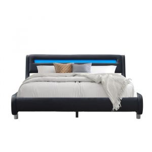 Lit gina pour matelas 140x200 Sommier+T&ecirc;te de Lit Incurvee Couleur NOIR+Pieds en 5 cm i