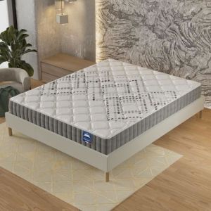 Ensemble matelas ressorts ensach&eacute;s + sommier 160x200cm, Matelas 20cm d&rsquo;&eacute;paisseur et sommier tissu blanc