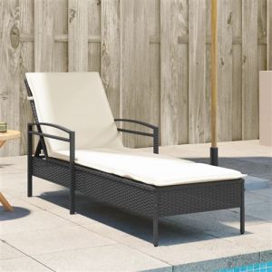 VidaXL Chaise longue avec coussin noir 63x200x81 cm résine tressée, lit de bronzage, chaise longue inclinable, lit de jour d'extérieur