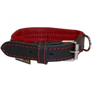 YAGO Collier en cuir - Taille S 27-35 cm - Noir et rouge - Pour petit chien