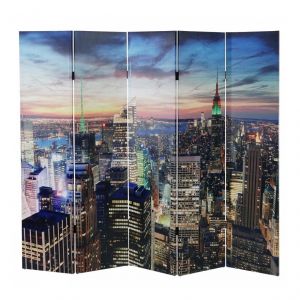 D&eacute;coshop26 Paravent s&eacute;parateur de pi&egrave;ce 5 pans 30 LED 180x200cm motif New York