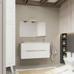 Kiamami Valentina Meuble De Salle De Bain Tiroirs Blanc Mat Et Bois Gris 100Cm Magnolia