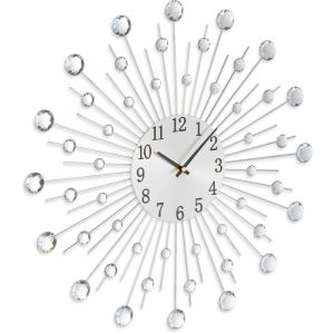 Relaxdays Horloge Murale, Design argenté, Fonctionne avec Une Pile, analogique, diamètre 50 cm, pour Le Salon, argenté