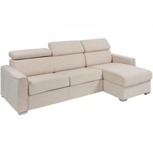 Canapé d'angle réversible convertible express en tissu beige - Couchage 160 cm - Matelas 18 cm - VIZIR