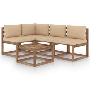 Image de VidaXL Salon de jardin 5 pcs avec coussins beige