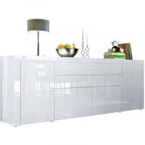 Vladon - Buffet Commode Dressoir Crédence La Paz V2 Blanc, haute brillance, tons naturels - Blanc haute brillance / Blanc haute brillance - Blanc