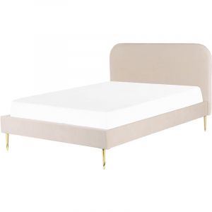 Beliani Lit double en tissu beige 140x200