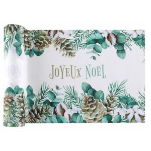 Ruedelafete Chemin de table Noël Coton 3m, Blanc/vert
