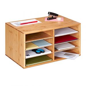 Relaxdays Organiseur de Documents en Bambou, DIN A4, 8 espaces, pour Le Bureau, Ouvert, HxLxP : 25 x 49 x 31 cm, Naturel