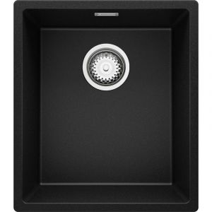 Evier Sous Plan Noir 41x47cm, Evier en Granit 1 bac + Kit de Vidage, Evier au meuble 45cm, London de Primagran