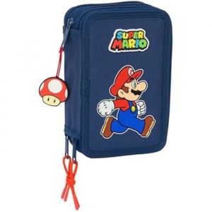 Safta SUPER MARIO TRICK - Trousse scolaire avec 37 outils inclus, trousse pour enfant, idéale pour les enfants de 5 à 14 ans, confortable et polyvalente, qualité et résistance, 12,5 x 5,5 x 19,5 cm, Bleu