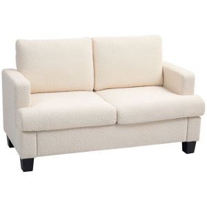 Homcom Canapé 2 places effet laine bouclée dim. 140 x 70 x 85 cm piètement bois noir beige clair