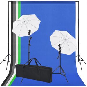 VidaXL Kit de studio photo 5 toiles de fond colorées et 2 ombrelles