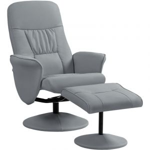 Homcom Fauteuil relax inclinable pivotant style contemporain avec repose-pied revêtement synthétique gris