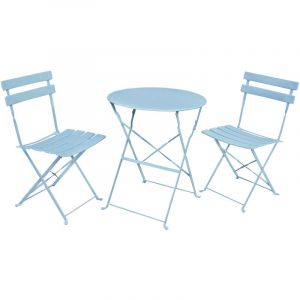 Ensemble de meubles ORION pour balcon : Table ronde & 2 chaises en bleu &eacute;l&eacute;gant