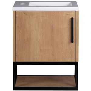 Meuble lave-main suspendu avec niche - 40 cm - Coloris naturel clair - LOPENA