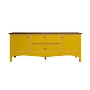 Lissabon table tv 2 portes, 1 tiroir og 1 claquement de porte jaune,marron.