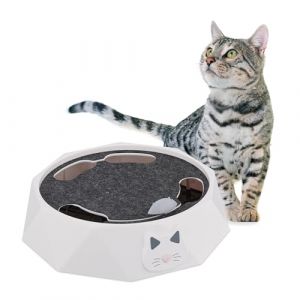 Image de Relaxdays Jouet pour Le Chat, interactif, avec Souris rotative, &eacute;lectronique, HLP : 7,5 x 25,5 x 25,5 cm, Blanc et Gris