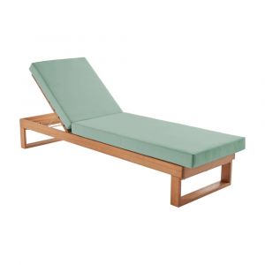 Sweeek Bain de soleil en bois d'eucalyptus PAMPLONA multi positions toile en polyester vert de gris 204 x 63 x 115 cm